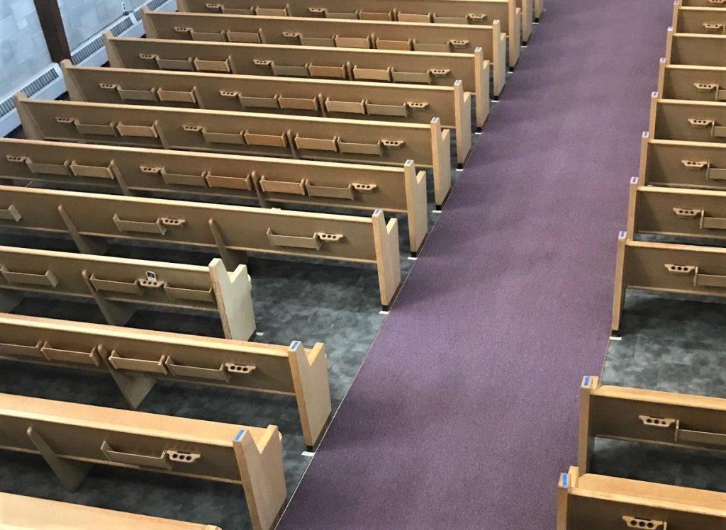 carpet replacement, vinyl tile replacement, pew cushions, pew refinishing, Ithaca NY