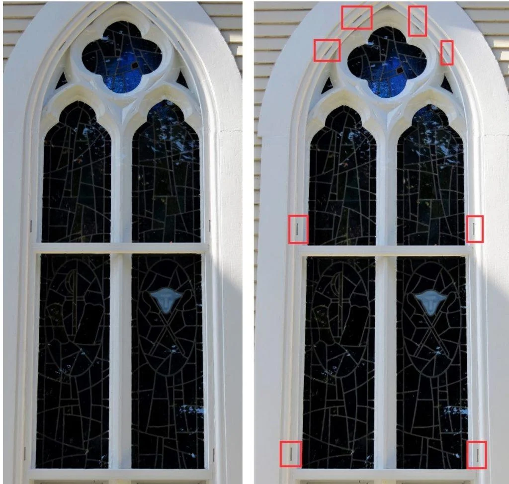 Egan Church Restorations After pub stained glass, stained glass protective coverings, stained glass protective glass