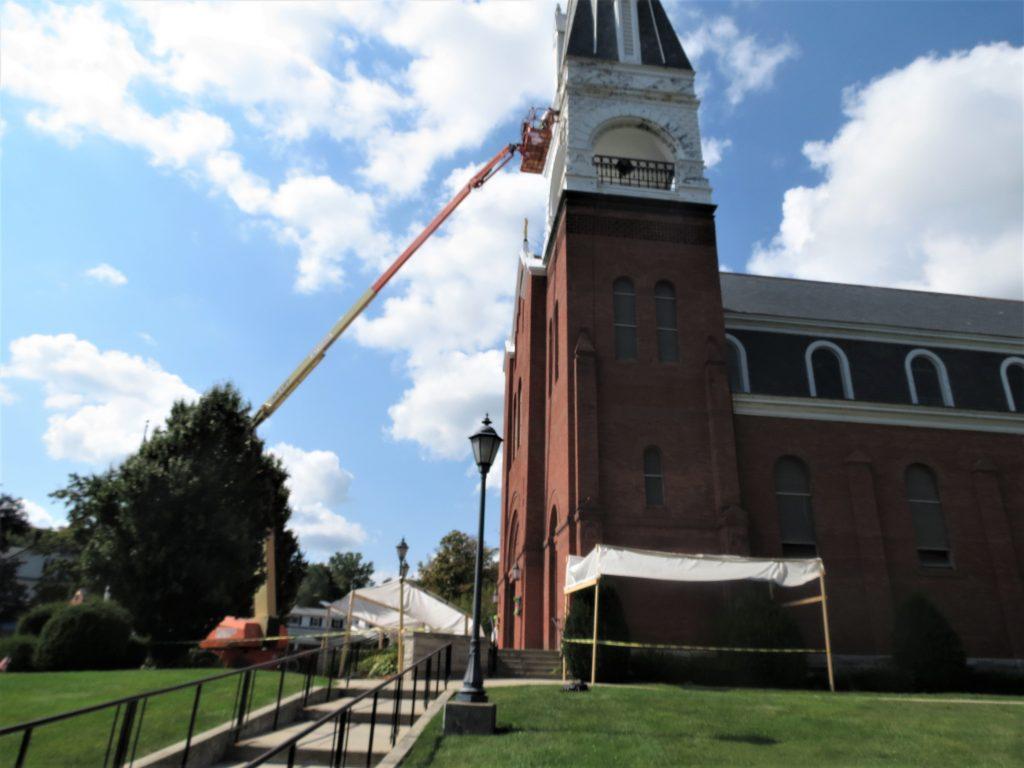 exterior painting, church painting, steeple repair, steeple painting, Fall River MA