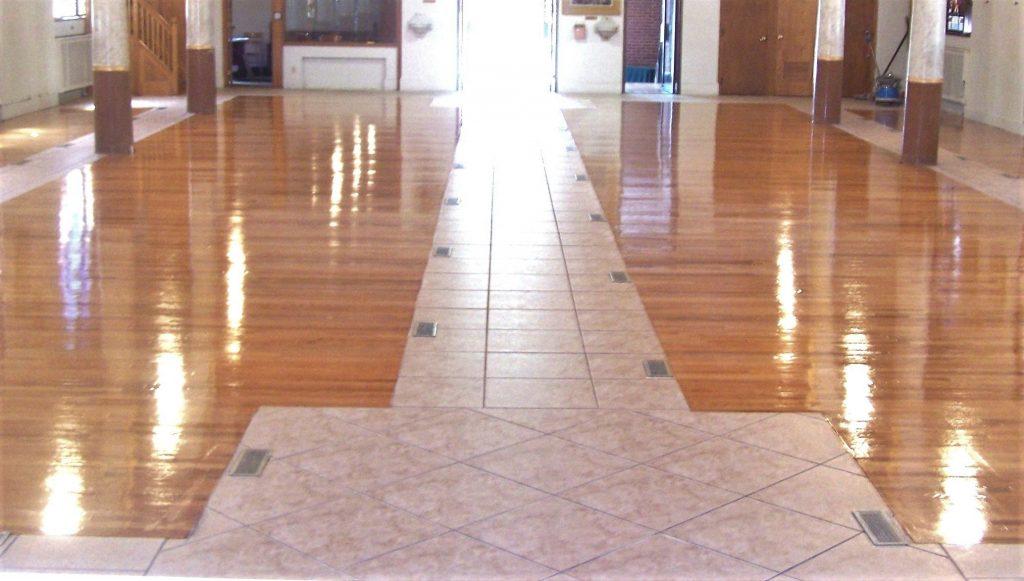 Egan's Church Restorations After. Our Lady of Mt. Carmel Church. Bristol. RI hardwood flooring, hardwood floors, oak floors, church flooring, sanctuary flooring