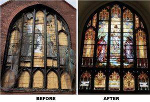 stained glass window repair, church stained glass window restoration, stained glass window frames, Brooklyn NY