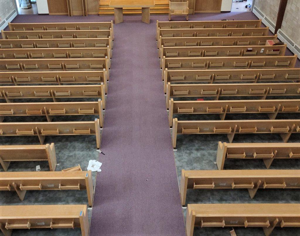 Egan's Church Restorations First Congregational Church. Ithaca NY carpets, carpet installation, carpeting, church carpet installation, church flooring.