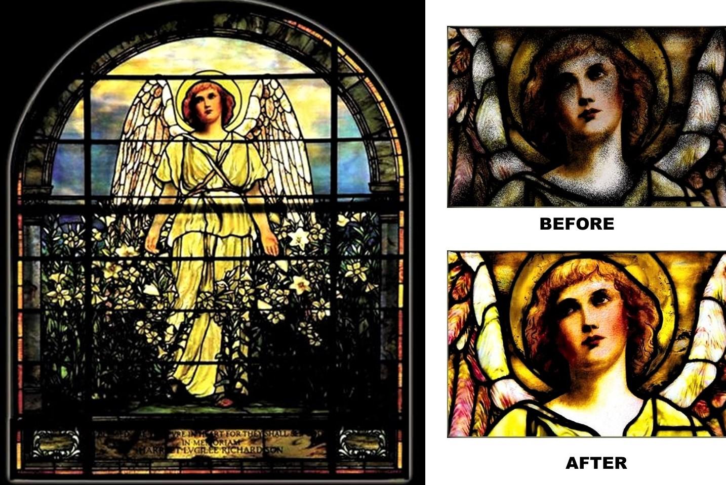 church stained glass window repair,tiffany stained glass, tiffany stained glass restoration, Louis Comfort Tiffany, New York NY
