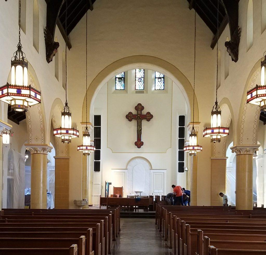 church renovation, church painting, pew refinishing, stained glass repair, Brooklyn NY