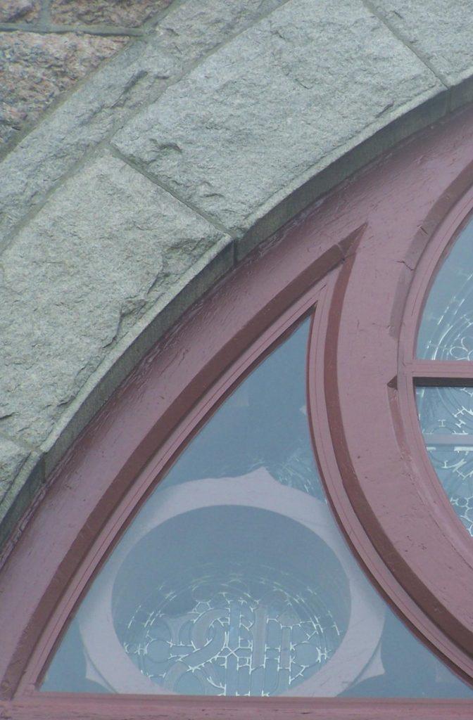 Egan Church Restorations Bending of aluminum frame church stained glass window, stained glass studio, stained glass protective glass, Newport RI