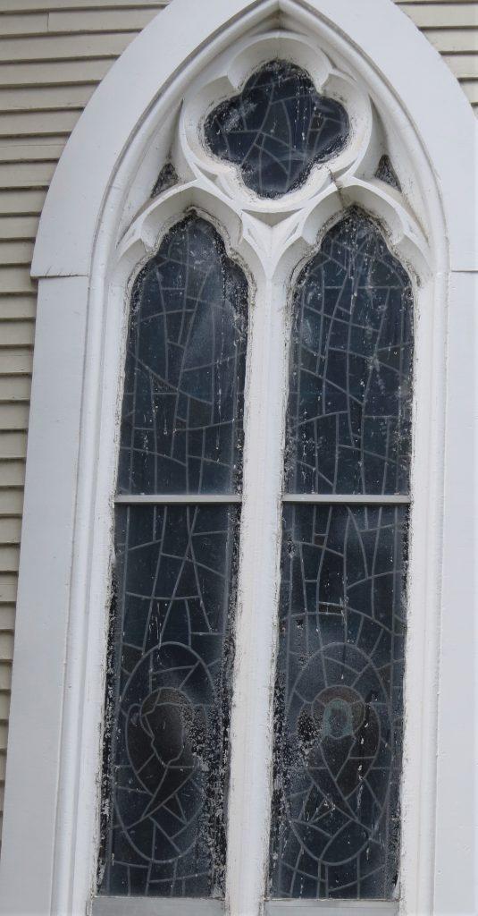 Egan's Church Restorations St Joseph Cumberland. before 1 church stained glass window, stained glass studio, replacement protective glass, Cumberland RI