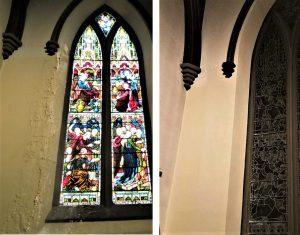 Egan's Church Restorations Water damaged plaster repaired at Grace Episcopal Church plaster repair, church painter, church painting, church renovation, Providence RI