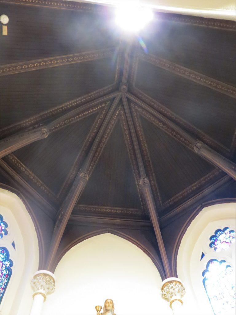 Egan's Church Restorations ceiling before church painting, church painter, wood restoration, gold leafing, New Rochelle NY