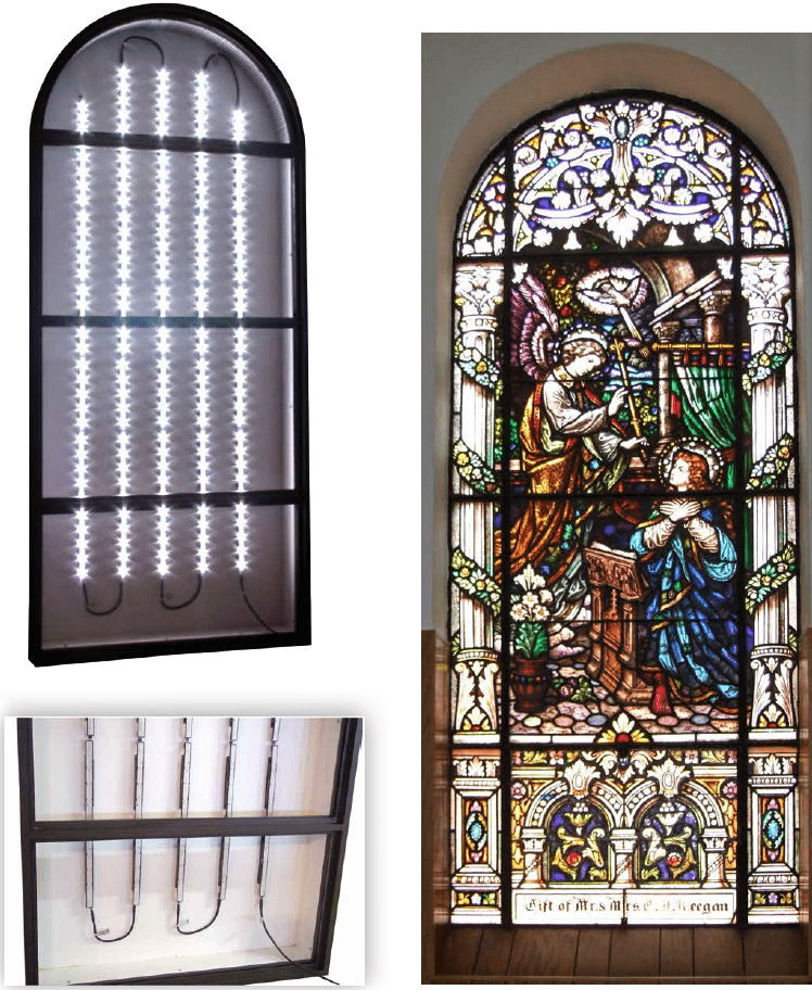 church stained glass windows, stained glass light box, Floral Park NY.