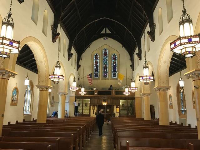 Egan's Church Restorations St Brigid in Westbury rear 1 interior church painting, church painter, church painting, faux marble painting, Queens, NY