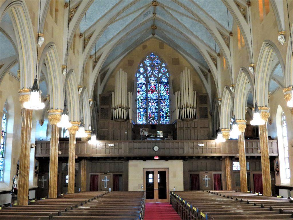 Egan Church Restorations faux marble painting on columns. church painting, faux stone painting, decorative painting, church renovation