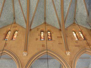 Egan's Church Restorations faux stone finishes on walls. Rag roll painting on ceilings faux stone painting, church painter, church painting, Middletown CT