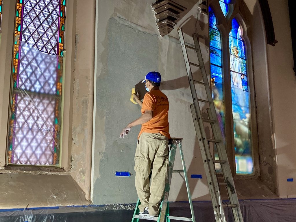 interior church painting, plaster repair, church painting, church renovation, church repair.
