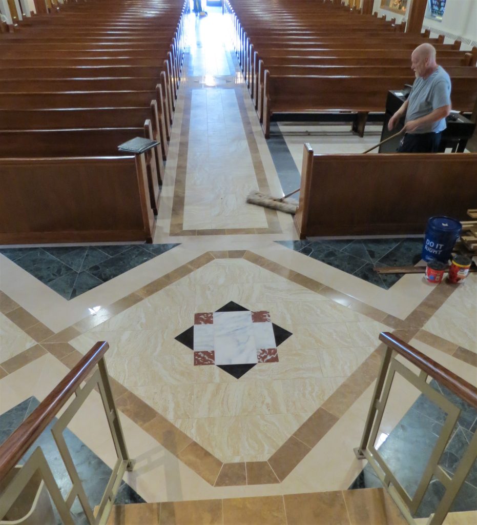 church flooring, marble tile flooring, marble tile installation