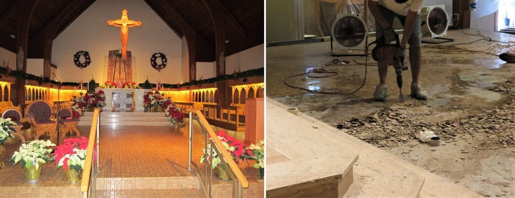 church flooring, marble tile flooring, marble tile installation