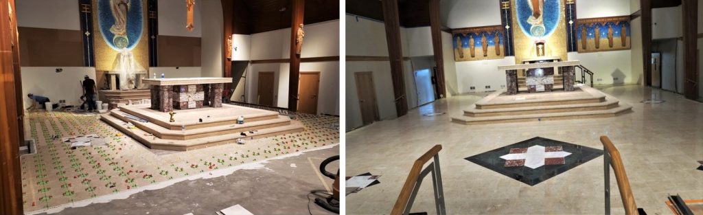 church flooring, marble tile flooring, marble tile installation