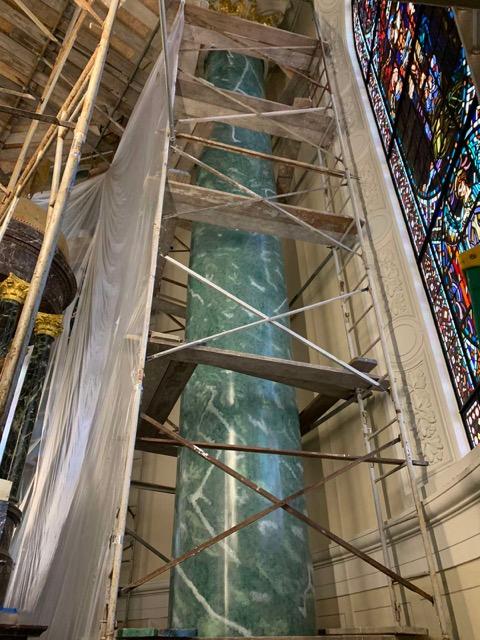 Egan Church Restorations church painting faux marble. After. St Johns Pawtucket RI. church painting services, faux marble painting, church renovation