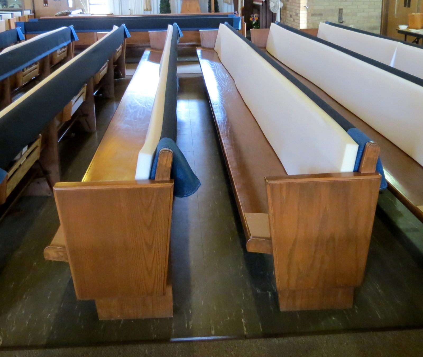 fixed pew cushions, pew cushions, church pew cushions