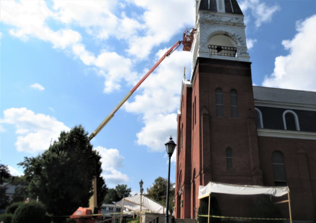 church steeple repair, steeple repair, church steeple painting