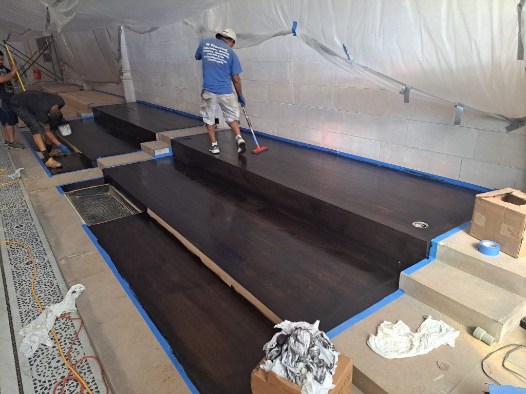 Egan Church Restorations floor stain application floor stain application