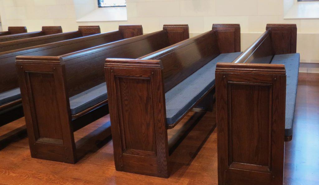 Egan Church Restorations pew refinishing. St Mary Portsmouth pew refinishing. St Mary Portsmouth