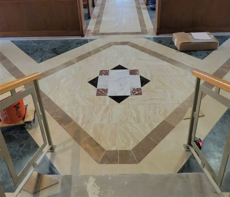 Egan Church Restorations church flooring installation. st francis university church flooring, porcelain tile, church porcelain tile