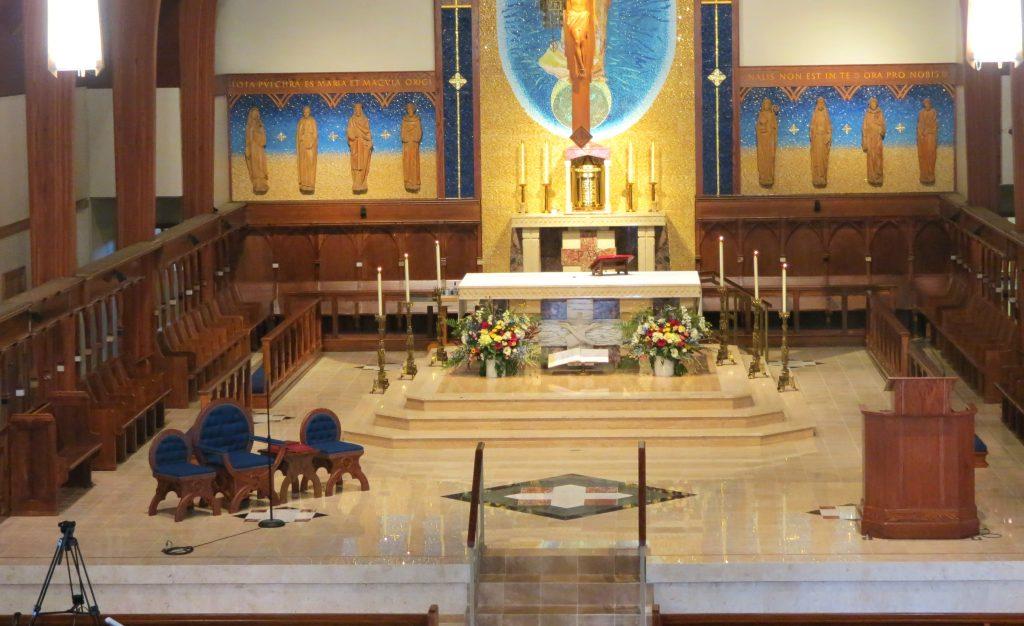 Egan's Church Restorations new marble tile flooring marble floor installed at St Francis University Chapel