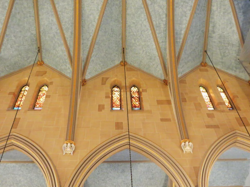 Egan's Church Restorations 10 after faux stone wall finish and rag roll ceiling finish with gold highlights 2 church painting, faux stone, decorative painting, #faux stone, #church painting