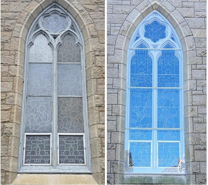 stained glass, church stained glass, stained glass frame repair, stained glass window frame repair
